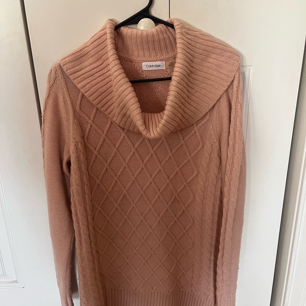 Calvin Klein Pink Cowl Neck Sweater with Geometric Texture